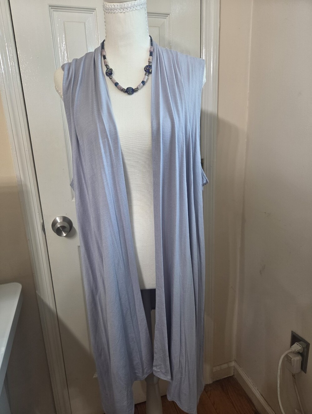 Azules Light Gray Draped Sleeveless Duster